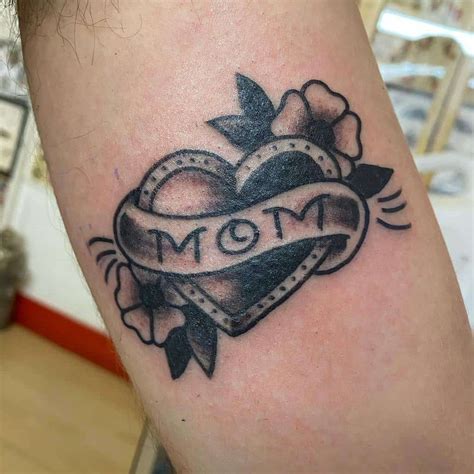 black and white mom heart tattoo